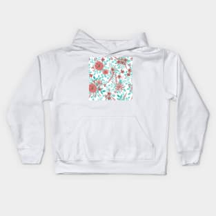 Burgundy and Teal Watercolor Floral Pattern Kids Hoodie